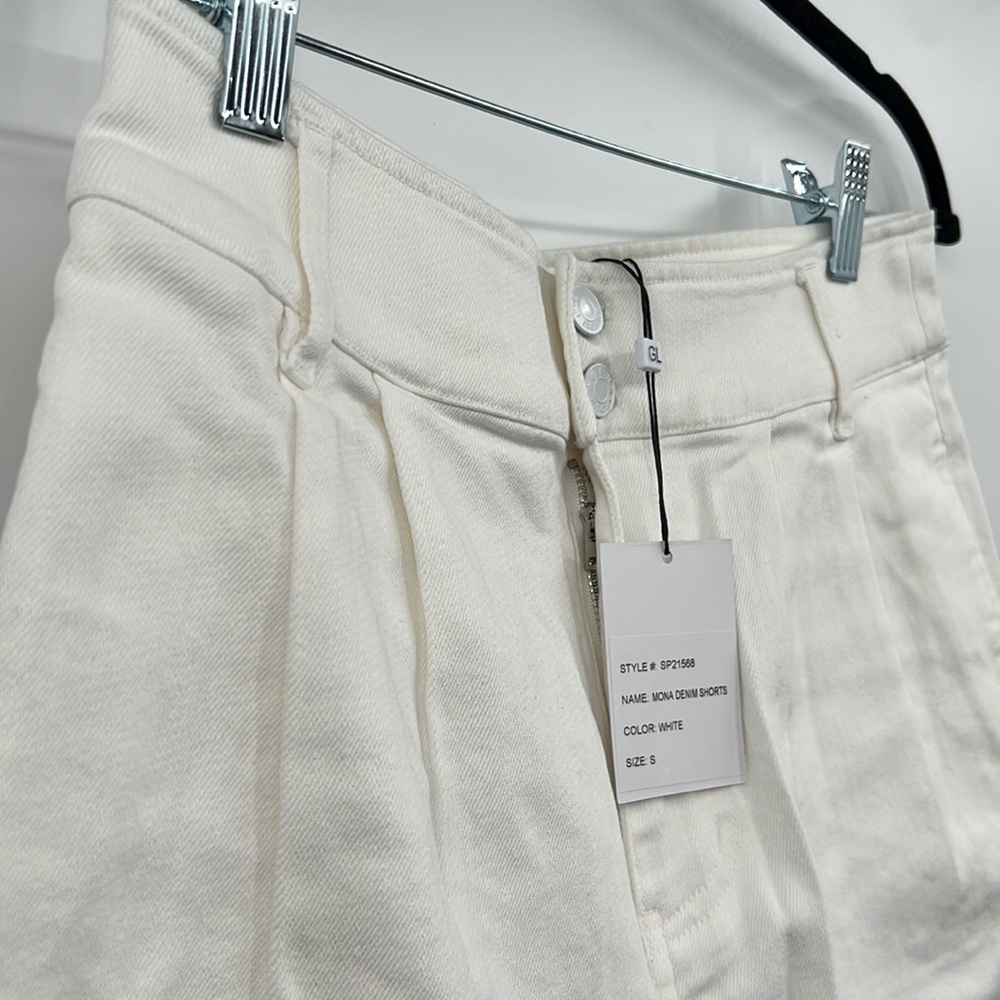 🆕Generation Love Mona High Waist Cuffed Denim White Shorts Classic Fit - Picture 10 of 13